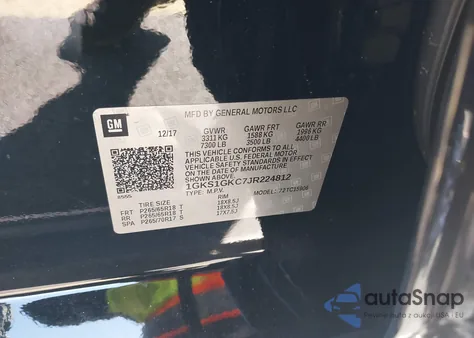 2018 GMC Yukon Xl Slt из США, поврежденный, VIN 1GKS1GKC7JR224812